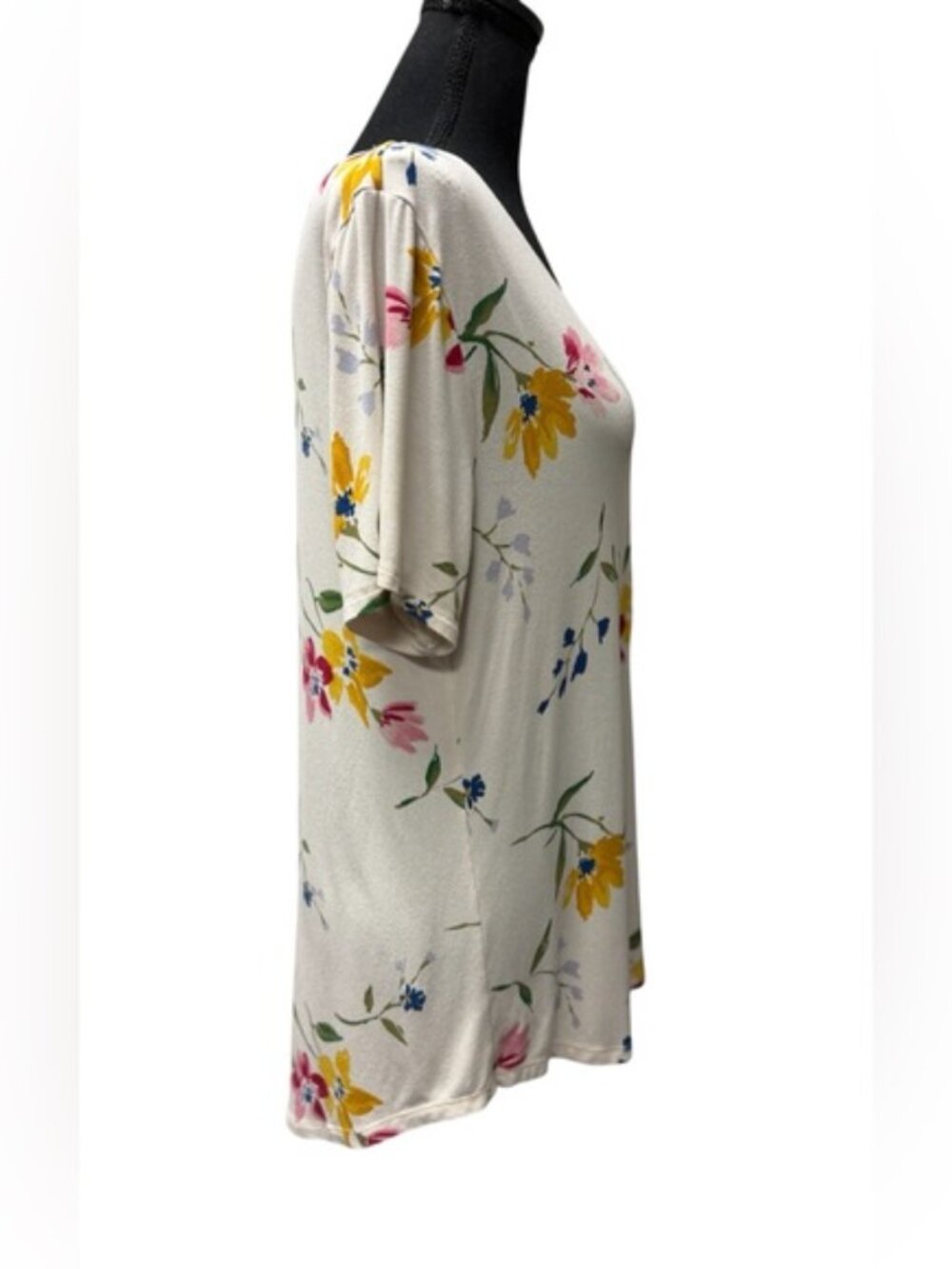 Old Navy Luxe Floral V Neck Top Large Cream Pink Yellow Blue Boho - Picture 5 of 8